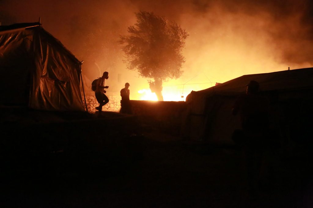 fire refugee camp lesbos