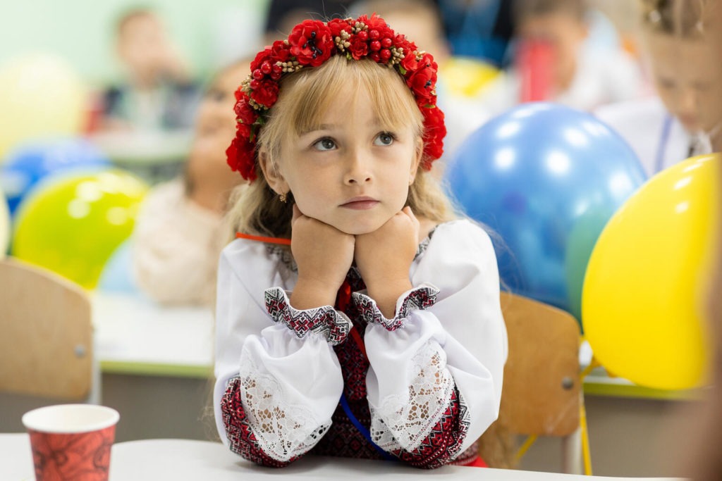 ukrainian girls sits in class