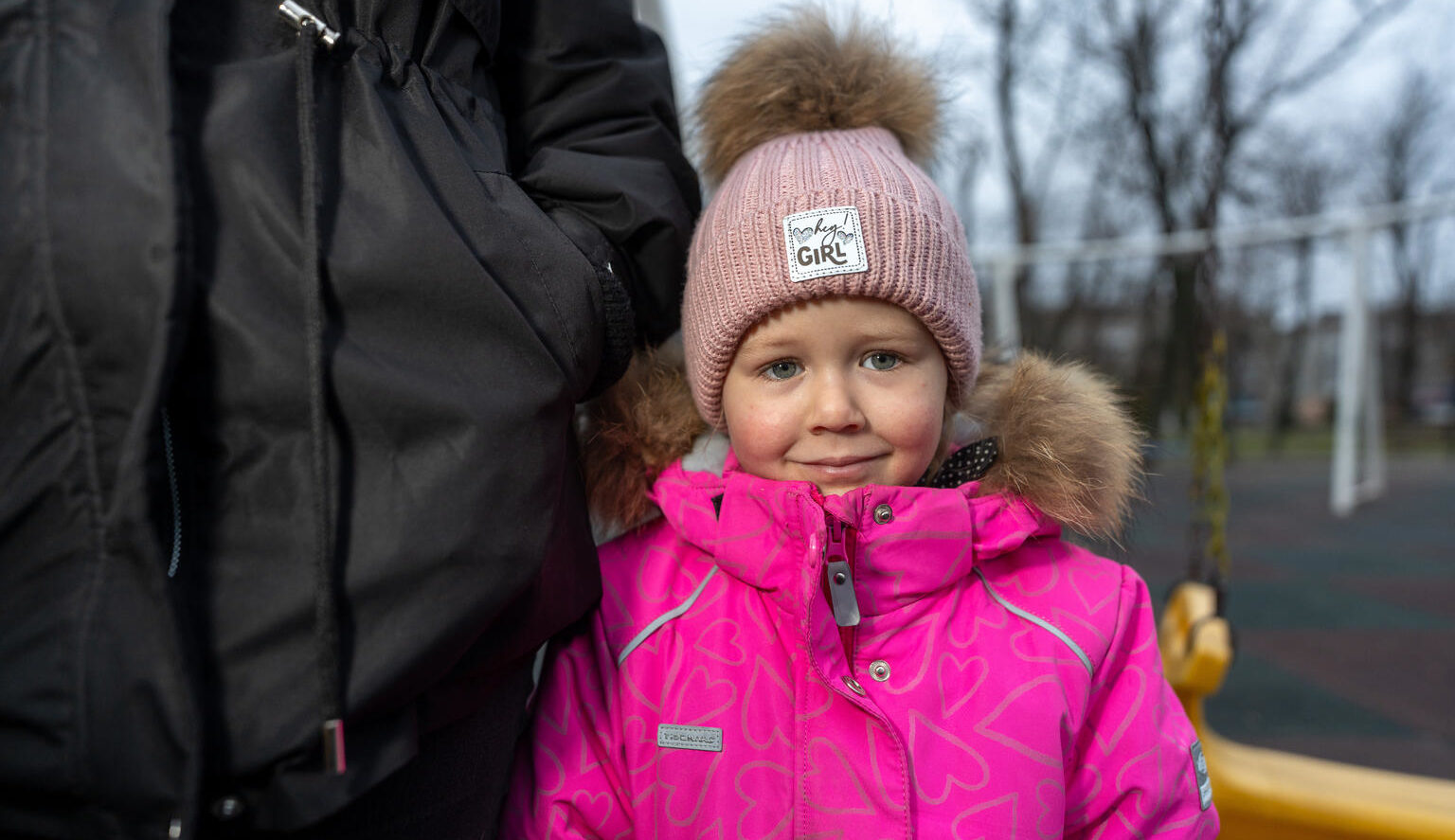 Katya, 3, has already experienced more upheaval than many do in a lifetime – airstrikes, evacuation, and separation from her father.