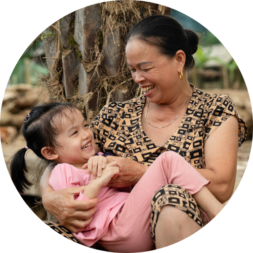 mother and child laugh together