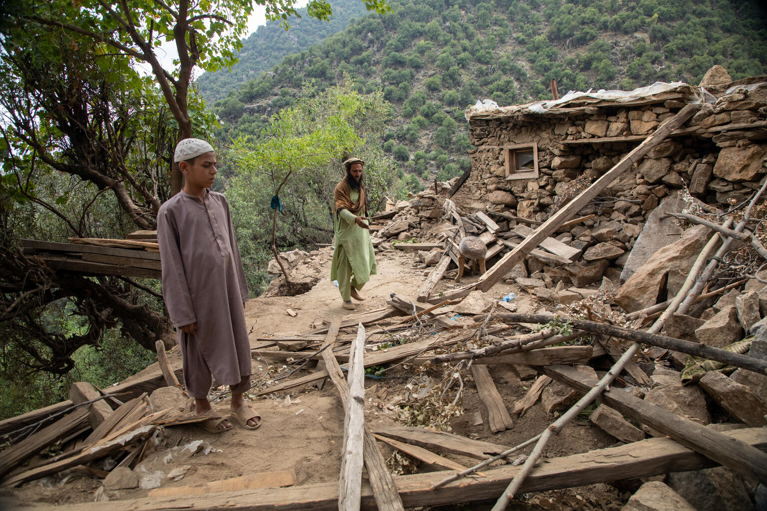 11-year-old Sajed lost his mother and sister during the earthquake. Now he and his father have nowhere to live.