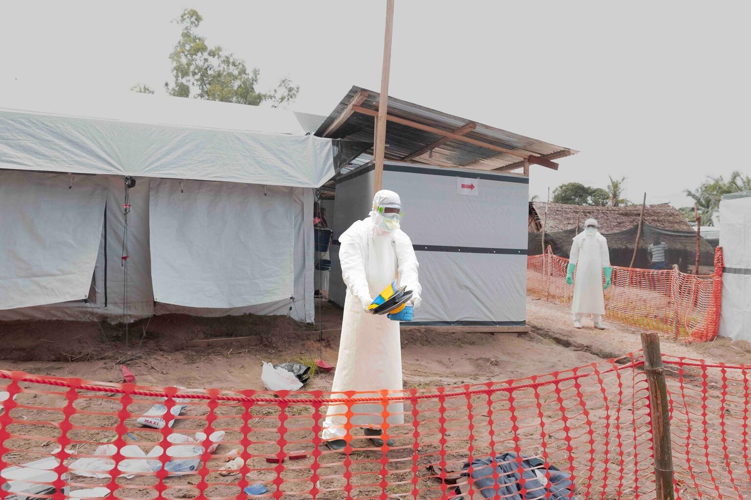 UNICEF-supported staff working in an Ebola treatment centre in the DR Congo.