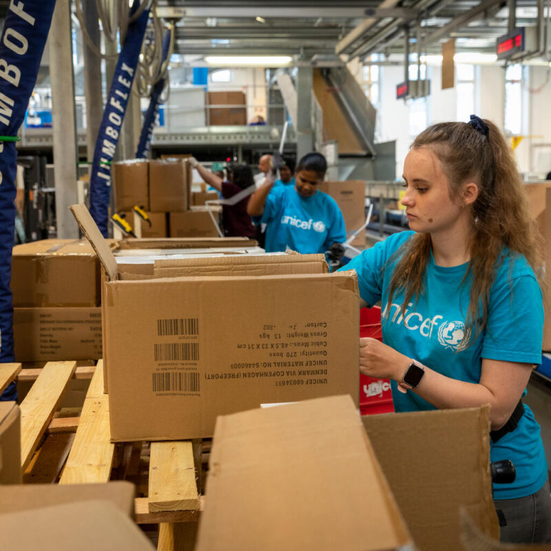 On packed shelves in Copenhagen, Boxies are ready to go: life-saving supplies, prepared for the next mission.